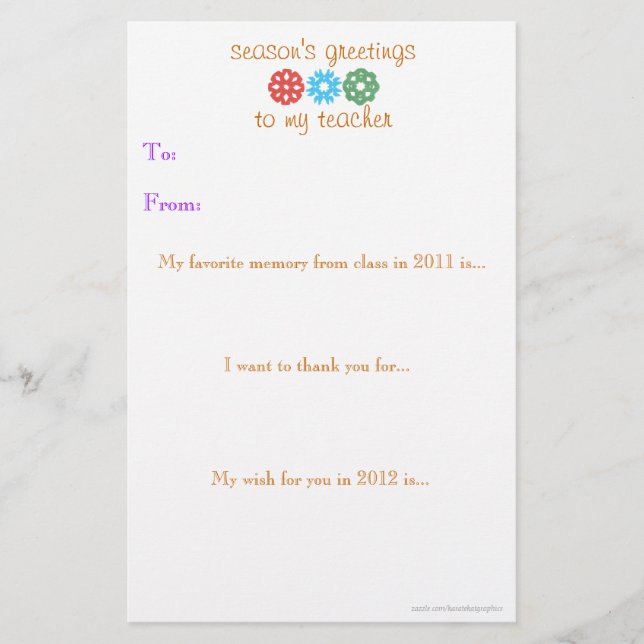 Presentkort till lärare semester 2011 - 2012 brevpapper (Framsida)