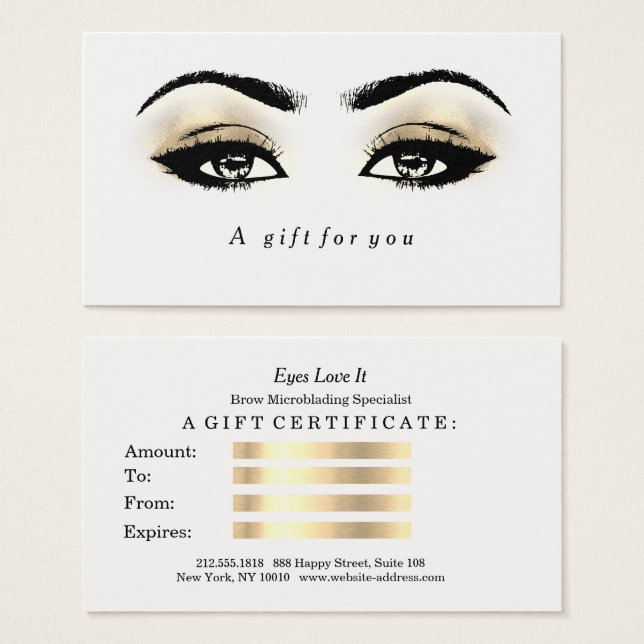 Presentkort - vit Glitter Guld Lash Makeup1 Visitkort (Framsida & baksida)