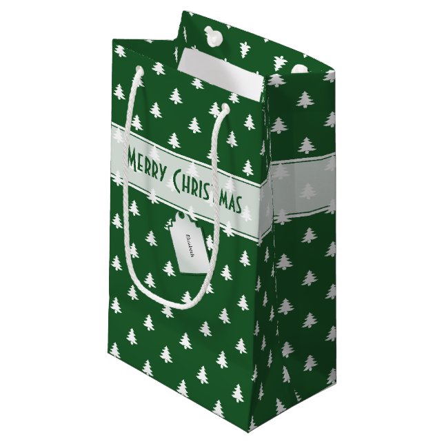 Presentkortnamn: Glad jul Grön träd mönster (Framsidan Vinklad)