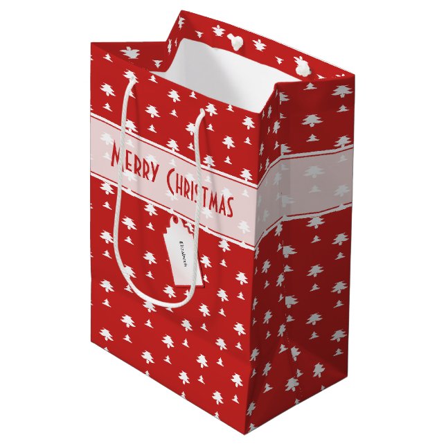 Presentkortnamn: Glad jul rött träd mönster (Framsidan Vinklad)