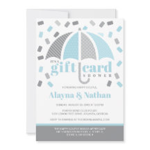 Presentkortsinbjudan till babyfest i blå och grå