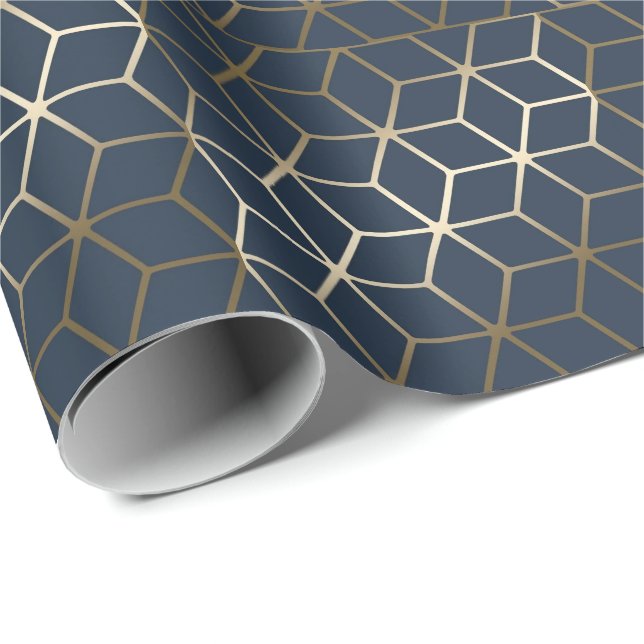 Presentpapper - Geometriskt Silver och Blått/Grått (Rullad Hörn)