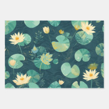 Presentpapper GreenLilyPad Set om 3 Flatwrap