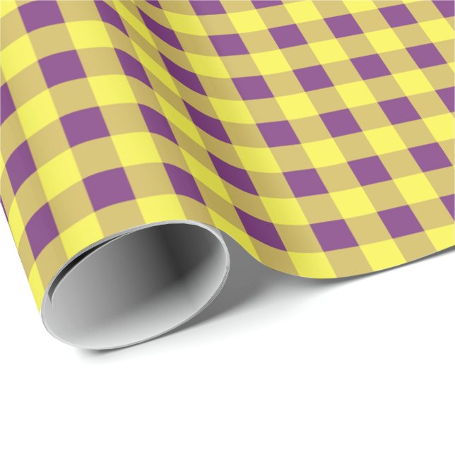 Presentpapper, lila och gul gingham presentpapper (Rullad Hörn)
