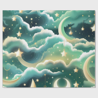 Presentpapper – Lyx Mintgrön Celestial Moon