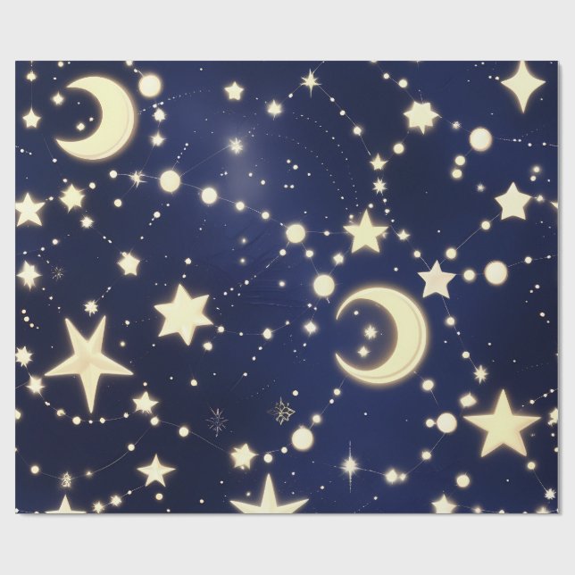 Presentpapper – Lyx Velvet Marinblå Celestial Måne (Platt)