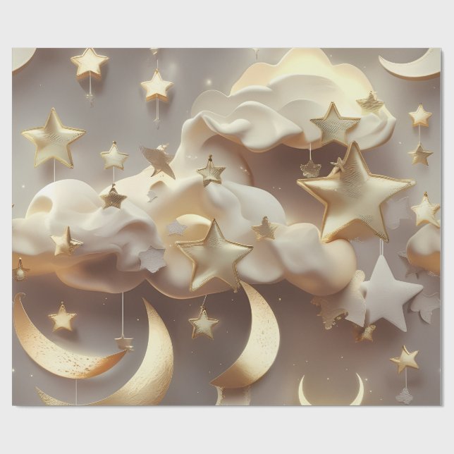 Presentpapper – Lyxig Krämig Celestial Moon Presen (Platt)