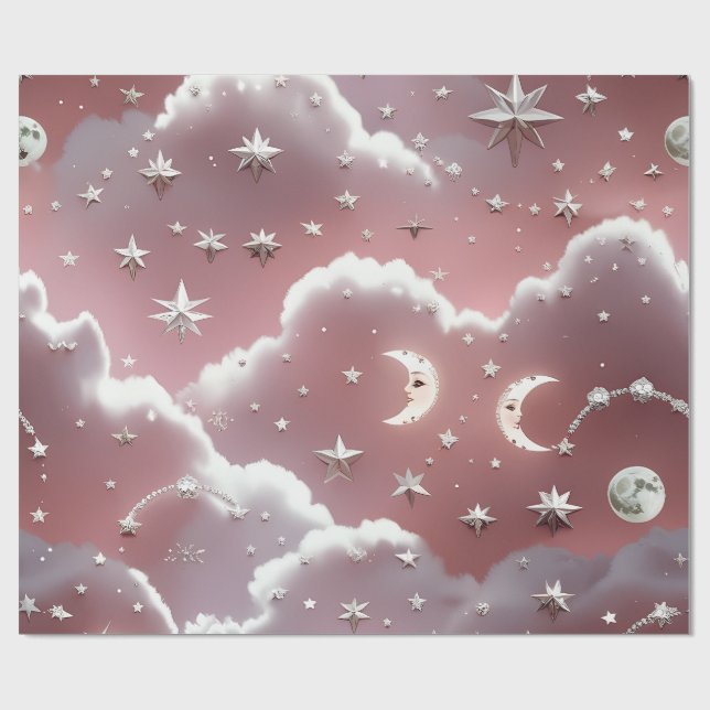 Presentpapper – Lyxig Quartz Rosa Celestiel Måne (Platt)