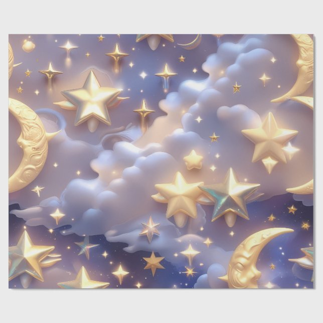Presentpapper – Lyxig Vit Celestial Moon Present  (Platt)