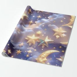Presentpapper – Lyxig Vit Celestial Moon Present 