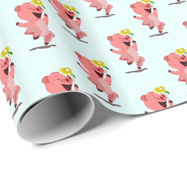 Presentpapper med Glad Gris (Rullad Hörn)