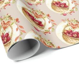 Presentpapper med höstkorg med äpplen