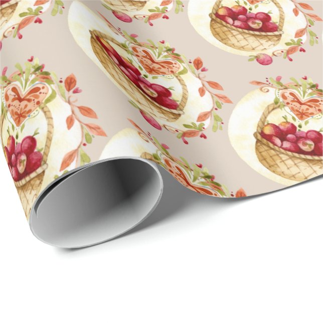 Presentpapper med höstkorg med äpplen (Rullad Hörn)