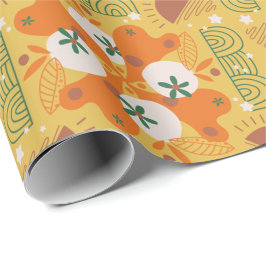 presentpapper med orange,gul blomsterdekor