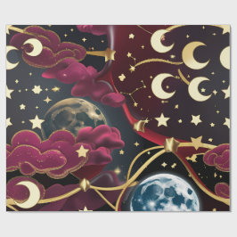 Presentpapper - Röd Celestial Moon Design