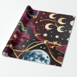 Presentpapper - Röd Celestial Moon Design