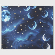 Presentpapper Sapphire Blue Celestial Moon