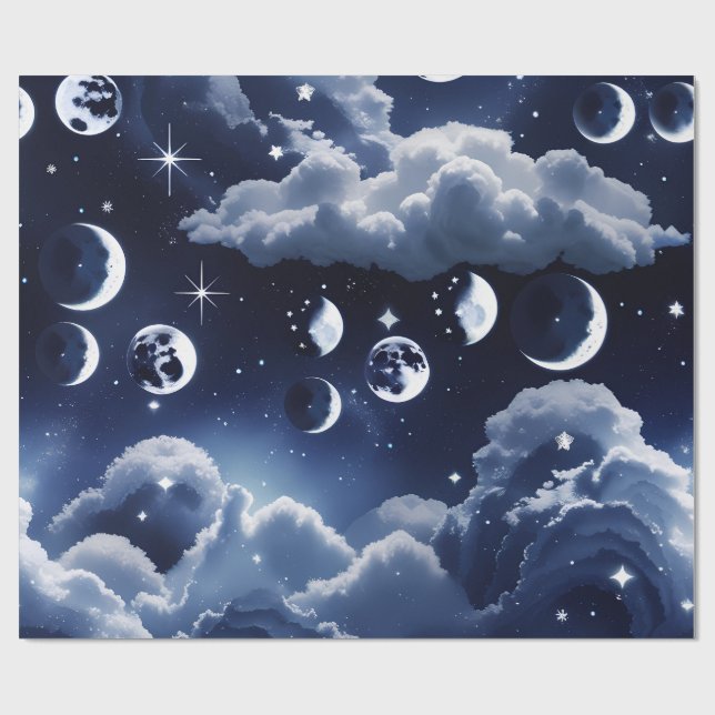 Presentpapper - Silver Celestial Moon Design (Platt)