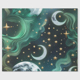 Presentpapper - Smaragdgrön Celestial Moon