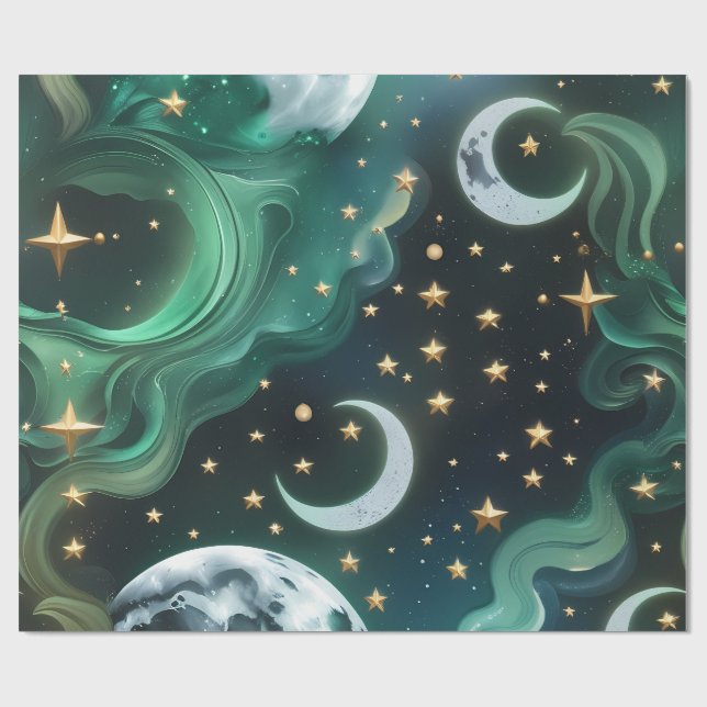 Presentpapper - Smaragdgrön Celestial Moon (Platt)