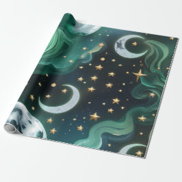 Presentpapper - Smaragdgrön Celestial Moon
