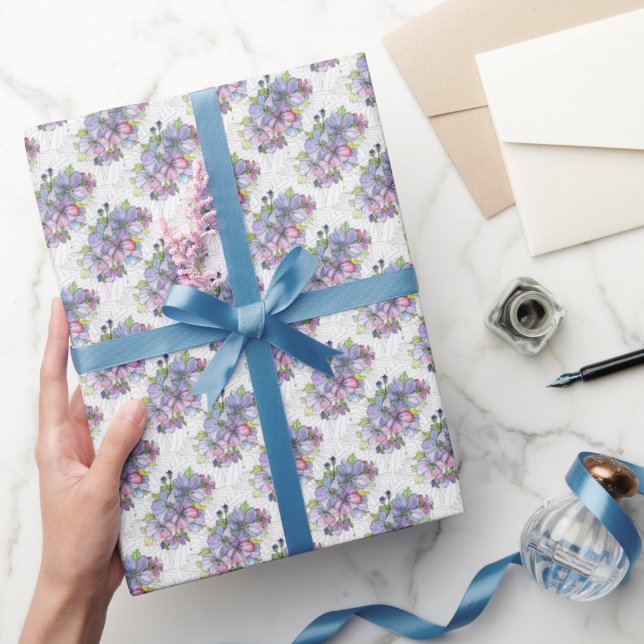 Presentpapperrulle - Lavendel & Rosa Blommor Presentpapper (Gifting)