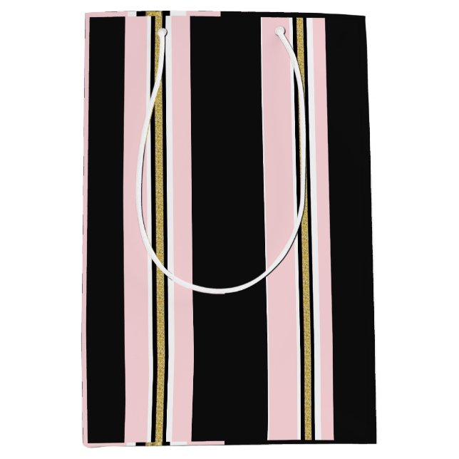 Presentpåsar Rosa Vitt Guld Svart Rand  (Framsidan)