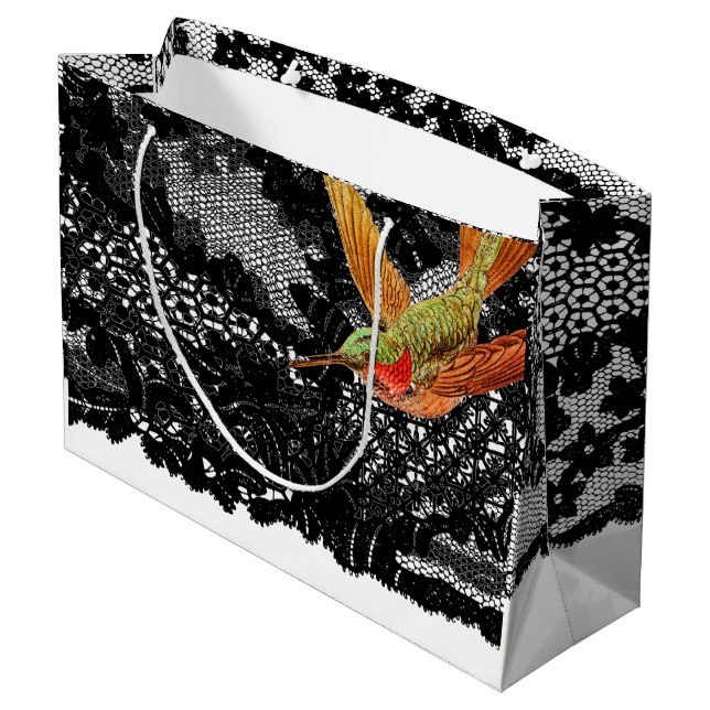 Presentpåse HUMMINGBIRD OCH SVART SPETS (Baksidan Vinklad)