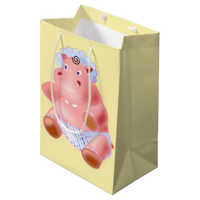 Presentpåse med bebisflodhäst (Framsidan Vinklad)