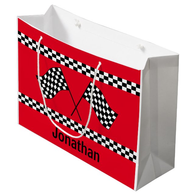 Presentpåse med rutig flaggdesign (Framsidan Vinklad)