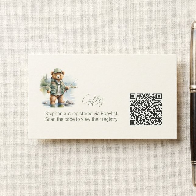Presentregister QR-kod Söt fiskande teddybjörn Tilläggskort (Skapare uppladdad)
