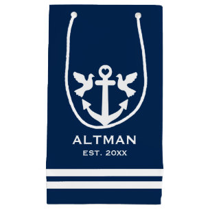 Presentsäck för marinblått och vitt ankare bröllop