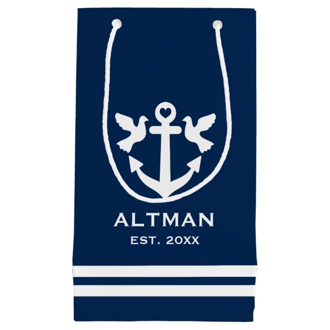 Presentsäck för marinblått och vitt ankare bröllop (Framsidan)