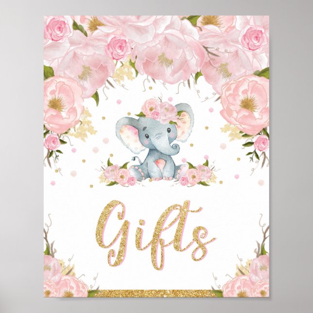 Presenttecken Poster Elephant Birthday Baby Shower (Framsidan)