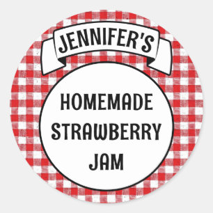 Preserve Sylt Jelly Burk Red Play Gingham Label Runt Klistermärke