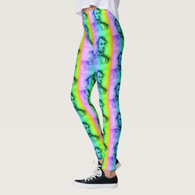 President Abraham Lincoln Funny Rainbow Typography Leggings (Vänster)