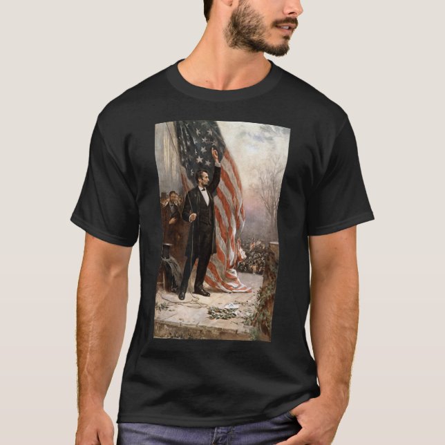 President Abraham Lincoln och den amerikanska Flag T Shirt (Framsida)