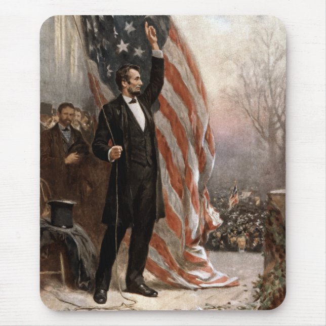 President Abraham Lincoln som ger ett tal Musmatta (Framsidan)