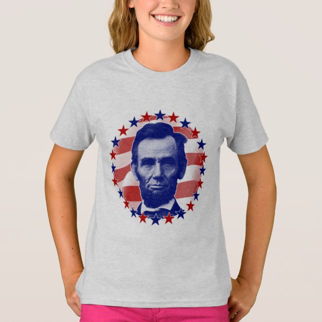 President Abraham Lincoln Stjärnor och Ränder T Shirt (Framsida)