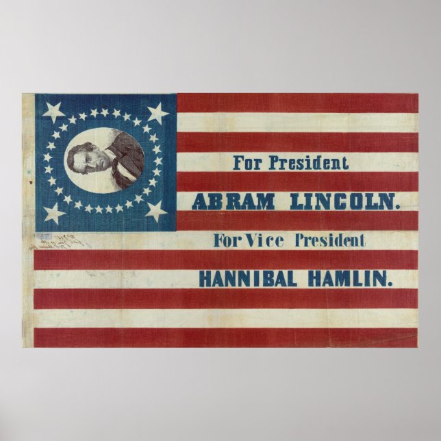 President Abram Lincoln Val Kampanj Flagga Poster (Framsidan)