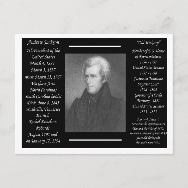 President Andrew Jackson Vykort (Framsida)