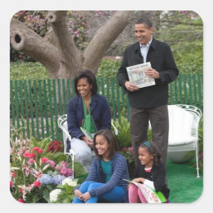 President Barack Obama & Family Fyrkantigt Klistermärke