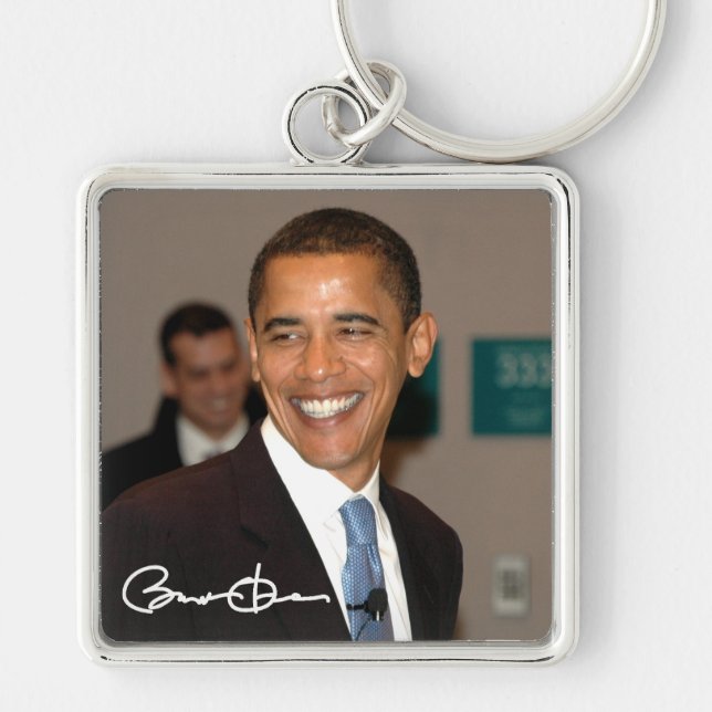 President Barack Obama Fyrkantig Silverfärgad Nyckelring (Framsidan)