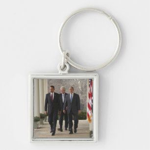 President Barack Obama och f d presidenter Fyrkantig Silverfärgad Nyckelring
