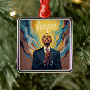 President Barack Obama och hoppets budskap Julgransprydnad Metall