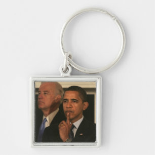 President Barack Obama och vicepresident Fyrkantig Silverfärgad Nyckelring