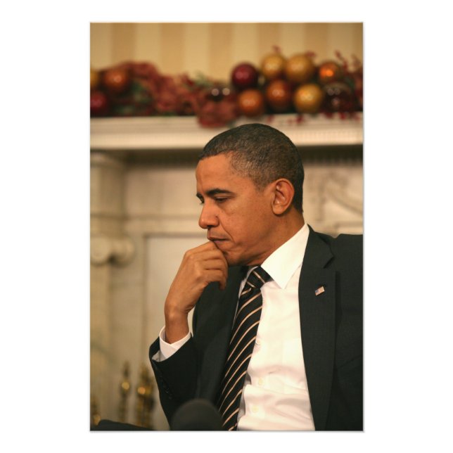 President Barack Obama reflekterar när han möter Fototryck (Framsidan)