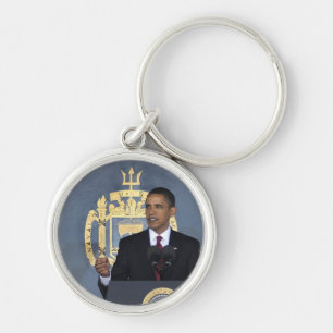 President Barack Obama Rund Silverfärgad Nyckelring