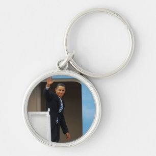 President Barack Obama Rund Silverfärgad Nyckelring