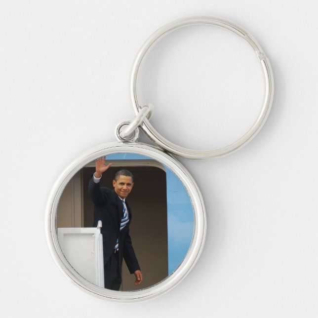 President Barack Obama Rund Silverfärgad Nyckelring (Framsidan)